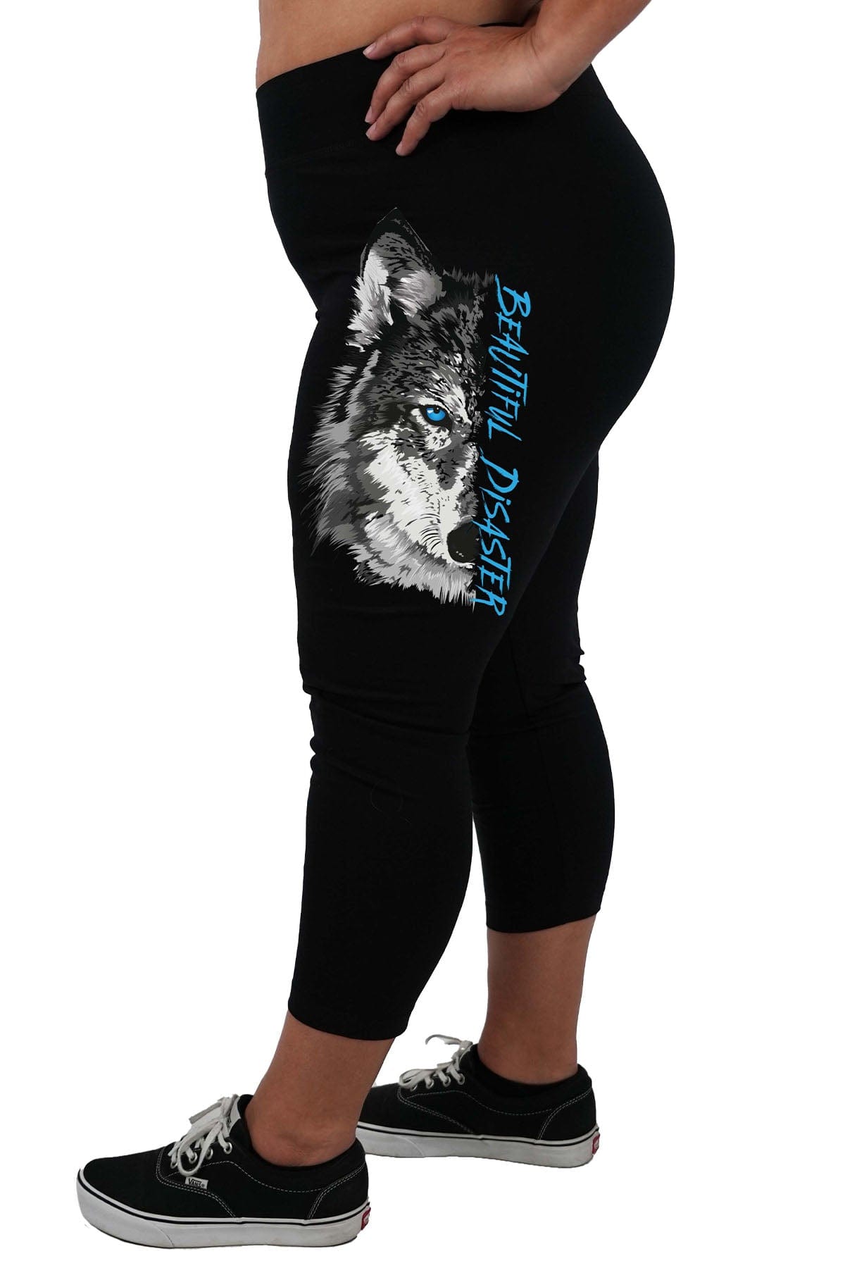 Black Wolf Capris for Women Printed Black Capri Leggings With Grey